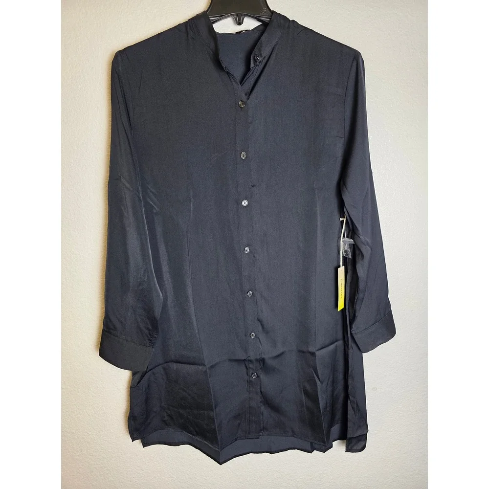 Summersalt Black Button Down Swim Cover Up Shirt Mandarin Collar Large